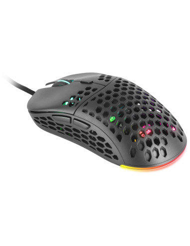 Mars Gaming MM55 Negro, Ratón Gaming RGB Chroma, Ultra-ligero 55g, 12800 DPI, Switches Mecánicos Programables HUANO