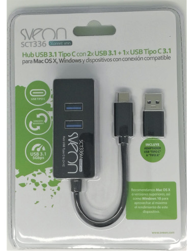 Sveon SCT336 hub de interfaz USB 3.2 Gen 1 (3.1 Gen 1) Type-C
