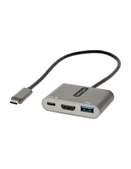 StarTech.com Adaptador Multipuertos USB C, USB Tipo C a HDMI, Vídeo de 4K, PD de 100W, Pass Through, Hub Ladrón USB 3.0 1x USBC