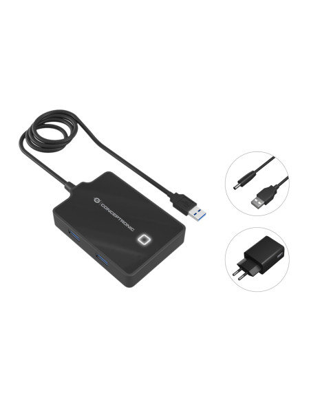 Conceptronic HUBBIES11BP base para portátil y replicador de puertos USB 3.2 Gen 1 (3.1 Gen 1) Type-A Negro