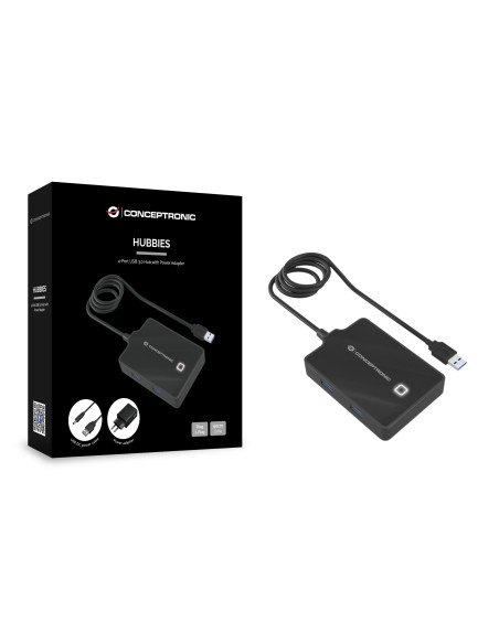 Conceptronic HUBBIES11BP base para portátil y replicador de puertos USB 3.2 Gen 1 (3.1 Gen 1) Type-A Negro