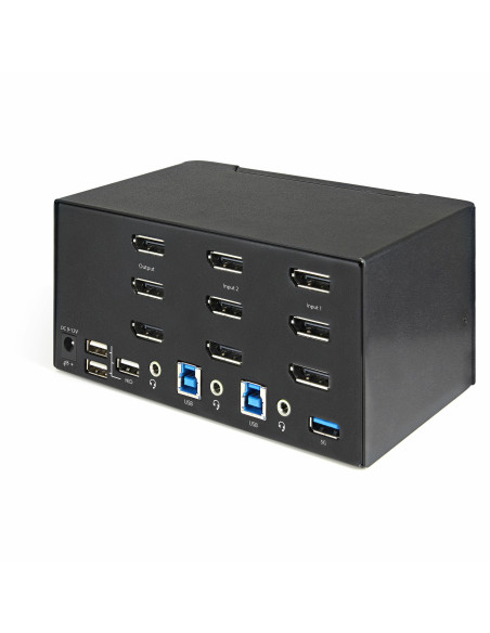 StarTech.com Switch Conmutador KVM de 2 Puertos DisplayPort 4K para 3 Monitores - Vídeo de 4K y 60Hz Ultra HD - HDR - Hub