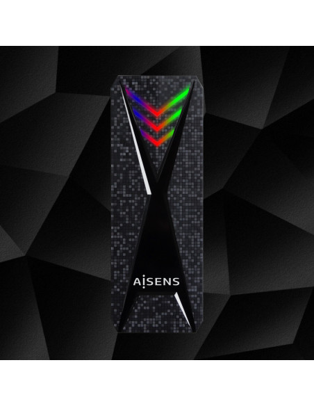 AISENS Caja Externa M.2 (NGFF) RGB Gaming ASM2-RGB013B NVMe a USB3.2 Gen2, Negra