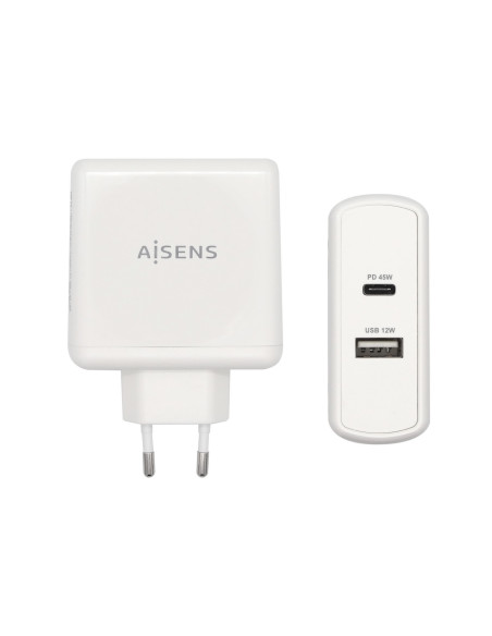 AISENS Cargador 57 W, 1x USB-C PD3.0 45 W, 1x USB-A 5 V   2.4 A 12 W, Blanco