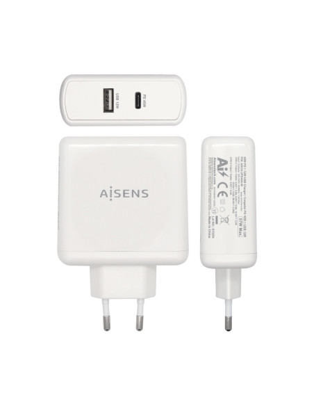 AISENS Cargador 57 W, 1x USB-C PD3.0 45 W, 1x USB-A 5 V   2.4 A 12 W, Blanco