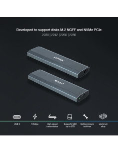 TooQ Shura Caja externa para unidad de estado sólido (SSD) Gris M.2 2