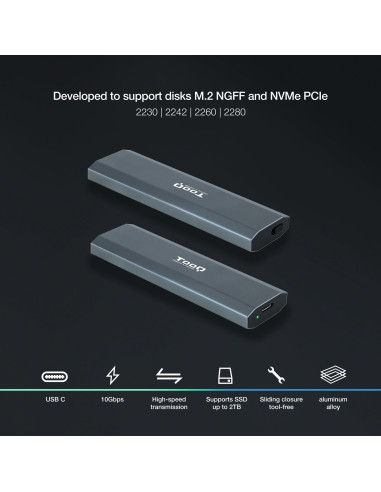 TooQ Shura Caja externa para unidad de estado sólido (SSD) Gris M.2