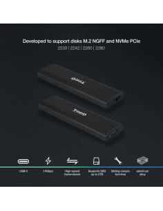 TooQ Shura Caja externa para unidad de estado sólido (SSD) Negro M.2 2