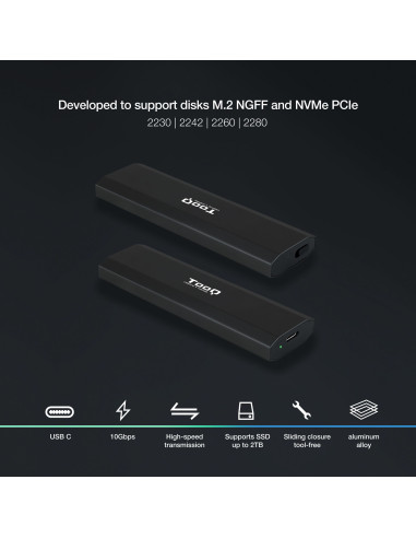 TooQ Shura Caja externa para unidad de estado sólido (SSD) Negro M.2