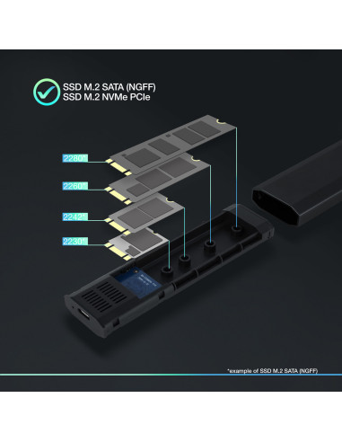 TooQ Shura Caja externa para unidad de estado sólido (SSD) Negro M.2
