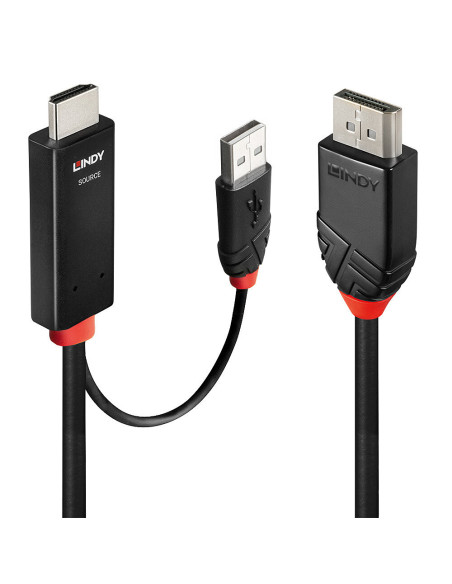 Lindy 41498 adaptador de cable de vídeo 1 m HDMI + USB Type-A DisplayPort Negro