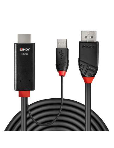 Lindy 41498 adaptador de cable de vídeo 1 m HDMI + USB Type-A DisplayPort Negro