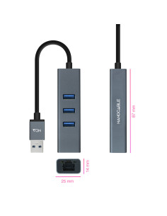 Nanocable Conversor USB 3.0 a Ethernet Gigabit + 3XUSB 3.0, Aluminio, Gris, 15 cm 2