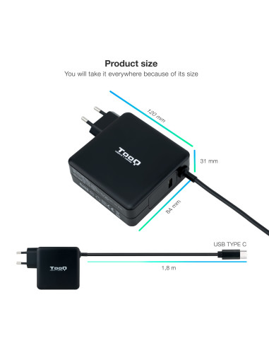 TooQ TQLC-USBC90PD adaptador e inversor de corriente Auto 90 W Negro