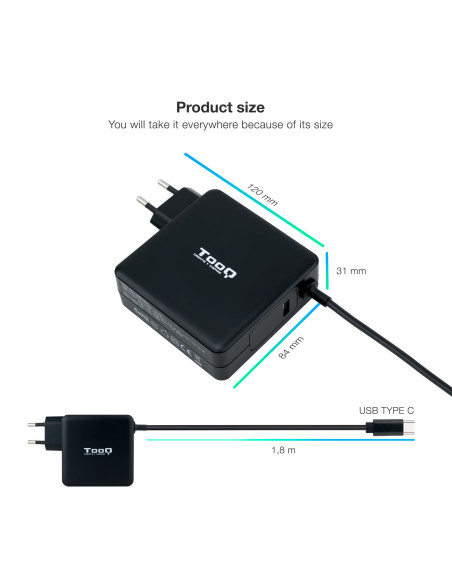 TooQ TQLC-USBC90PD adaptador e inversor de corriente Auto 90 W Negro