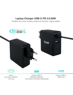 TooQ TQLC-USBC65PD adaptador e inversor de corriente Interior 65 W Negro 2