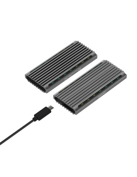 AISENS Caja Externa M.2 RGB Gaming ASM2-RGB011GR SATA NVMe A USB3.1 Gen2, Gris