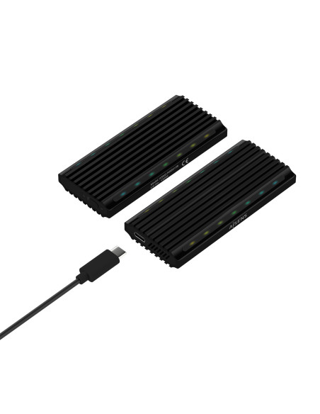 AISENS Caja Externa M.2 RGB Gaming ASM2-RGB012B SATA NVMe A USB3.1 Gen2, Negra