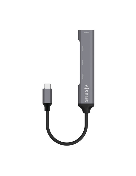 AISENS Hub USB 3.1 USB-C, Tipo C M - 4x Tipo A H, Gris, 10 cm