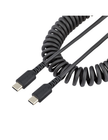 StarTech.com Cable de 1m de Carga USB C a USB C, Cable USB Tipo C Rizado de Carga Rápida y Servicio Pesado, Cable USB 2.0 USBC,