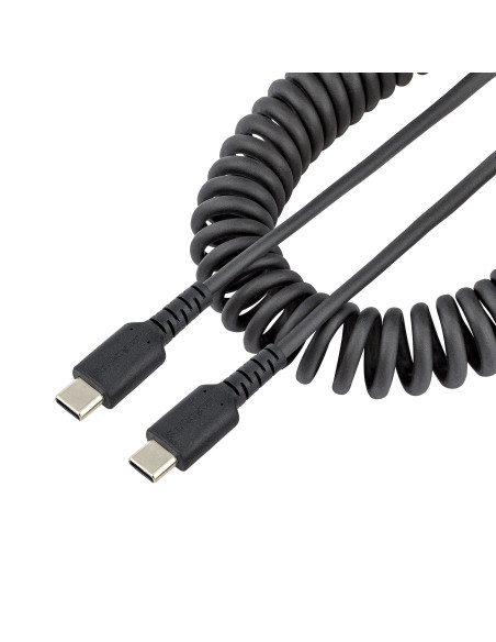 StarTech.com Cable de 1m de Carga USB C a USB C, Cable USB Tipo C Rizado de Carga Rápida y Servicio Pesado, Cable USB 2.0 USBC,