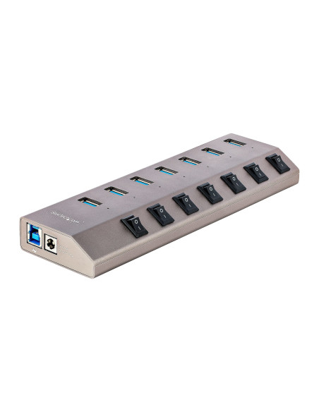 StarTech.com Hub USB-C Autoalimentado de 7 puertos con Interruptores Individuales - Concentrador USB 3.0 a 5 Gbps con Fuente de