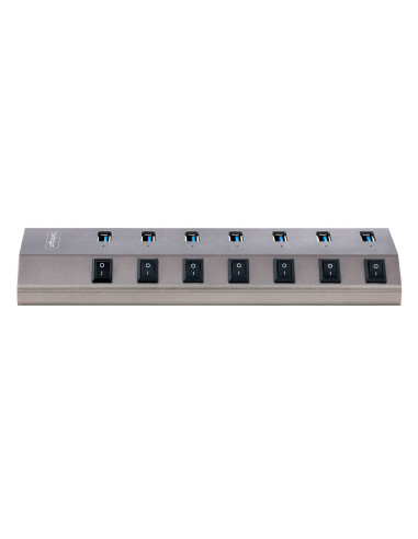 StarTech.com Hub USB-C Autoalimentado de 7 puertos con Interruptores Individuales - Concentrador USB 3.0 a 5 Gbps con Fuente de