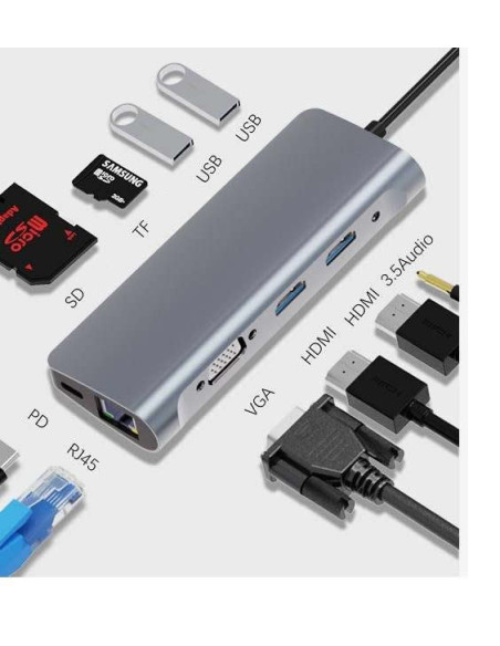 Zero-Max ZM-BYL-2120 base para portátil y replicador de puertos Alámbrico USB 2.0 Type-C Plata