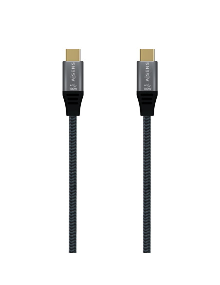 AISENS Cable USB 2.0 Aluminio 5A 100W E-Mark, USB-C M-USB-C M, Gris, 2.0M