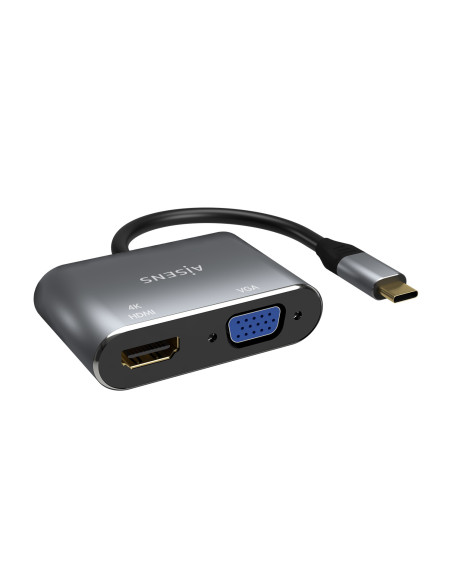 AISENS Conversor USB-C a VGA HDMI 4K, USB-C M-VGA H-HDMI H, Gris, 15CM