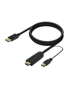AISENS Cable Conversor Activo HDMI 2.0 + USB Alim. a DISPLAYPORT V1.2, HDMI M-USB M-DP M, Negro, 1.8M 2