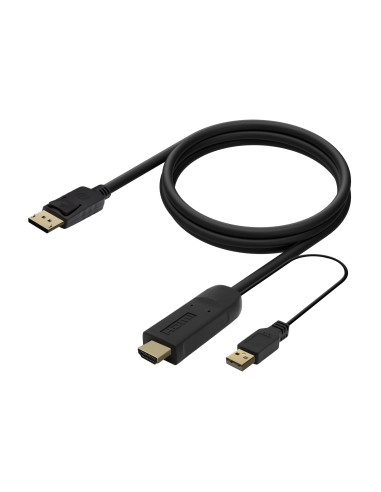 AISENS Cable Conversor Activo HDMI 2.0 + USB Alim. a DISPLAYPORT V1.2, HDMI M-USB M-DP M, Negro, 1.8M