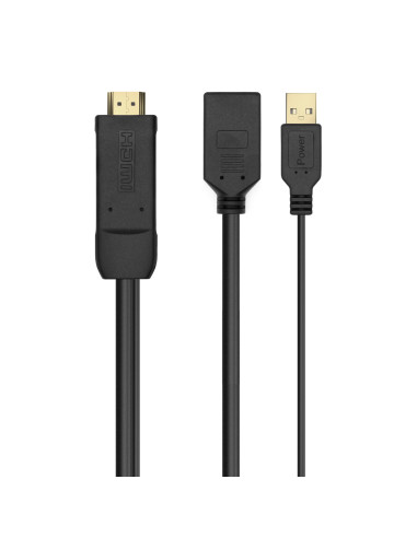 AISENS Conversor Activo HDMI 2.0 + USB Alim. a DISPLAYPORT V1.2, HDMI M-USB M-DP H, Negro, 10CM