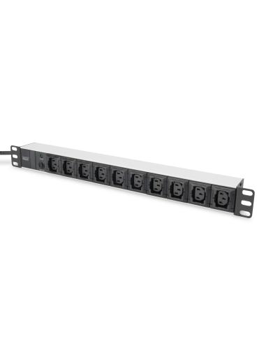 Digitus Regleta de enchufes con perfil de aluminio, 10 tomas, enchufe IEC C14 con cable de 2 m