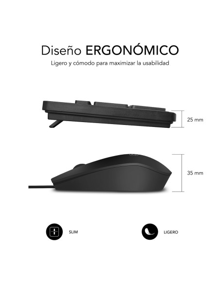 SUBBLIM Teclado Ergonómico y ratón Combo Business Slim Silencioso con cable USB