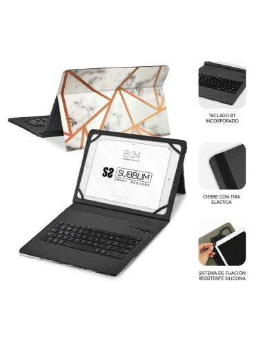 SUBBLIM Funda con Teclado Keytab Pro BT Trendy Marmol Blanco