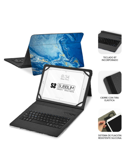SUBBLIM Funda con Teclado Keytab Pro BT Trendy Marmol Azul