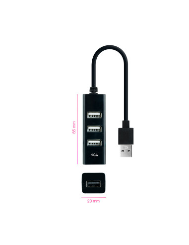 Nanocable Hub USB 2.0 con 4 Puertos de USB 2.0, USB-A M-USB 2.0 H, Negro, 15 cm