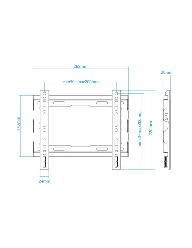 TooQ LP1043F-B soporte para TV 109,2 cm (43") Negro