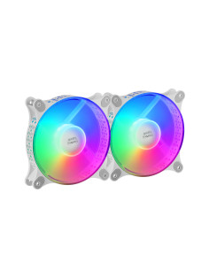 Mars Gaming MFDUO, Kit 2 Ventiladores FRGB Rainbow 360°, Ultra-silencioso, Doble Conexión 3PIN + 4PIN, Blanco