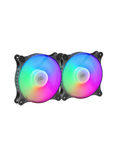 Mars Gaming MFDUO, Kit 2 Ventiladores FRGB Rainbow 360°, Ultra-silencioso, Doble Conexión 3PIN + 4PIN, Negro