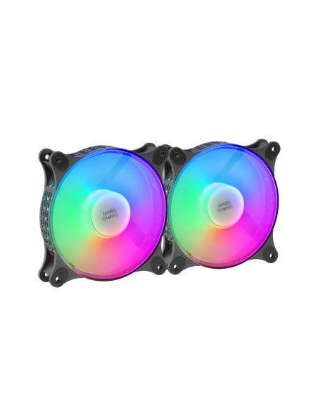 Mars Gaming MFDUO, Kit 2 Ventiladores FRGB Rainbow 360°, Ultra-silencioso, Doble Conexión 3PIN + 4PIN, Negro