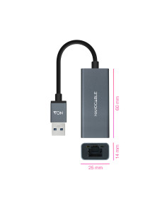 Nanocable Conversor USB 3.0 a Ethernet Gigabit 10 100 1000 Mbps, Aluminio, Gris, 15 cm 2
