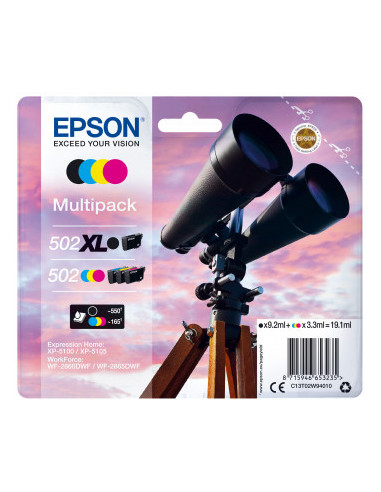Epson 502 XL cartucho de tinta 4 pieza(s) Original Alto rendimiento (XL) Negro, Azul, Magenta, Amarillo