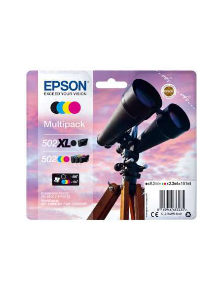 Epson 502 XL cartucho de tinta 4 pieza(s) Original Alto rendimiento (XL) Negro, Azul, Magenta, Amarillo
