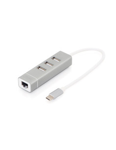 Digitus Concentrador USB 2.0 de 3 puertos y adaptador LAN Fast Ethernet con conexión Type-C™