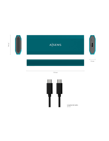 AISENS Caja Externa M.2 (NGFF) ASM2-019BLU SATA NVMe a Usb3.1 Gen2, Azul