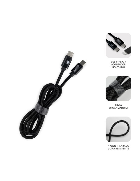 SUBBLIM CARGADOR ULTRA RAPIDO 2xUSB DE PARED PD25W+QC3.0+Cable C to C y lightning Negro