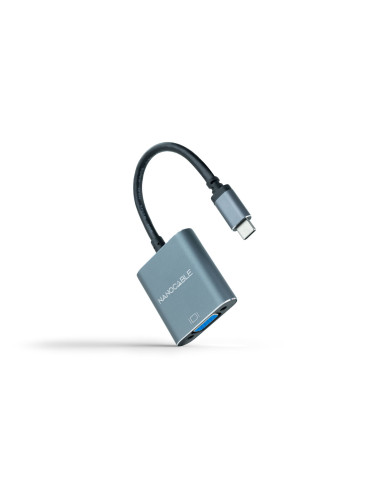 Nanocable Conversor USB-C a VGA, USB-C M-VGA H, Aluminio, Gris, 10 cm