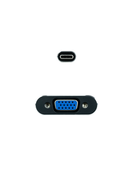 Nanocable Conversor USB-C a VGA, USB-C M-VGA H, Aluminio, Gris, 10 cm